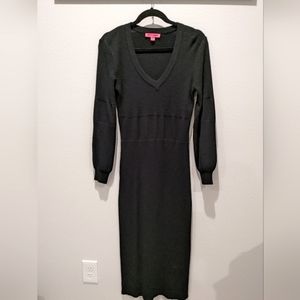 Knit ribbed sweater dress with balloon sleeves